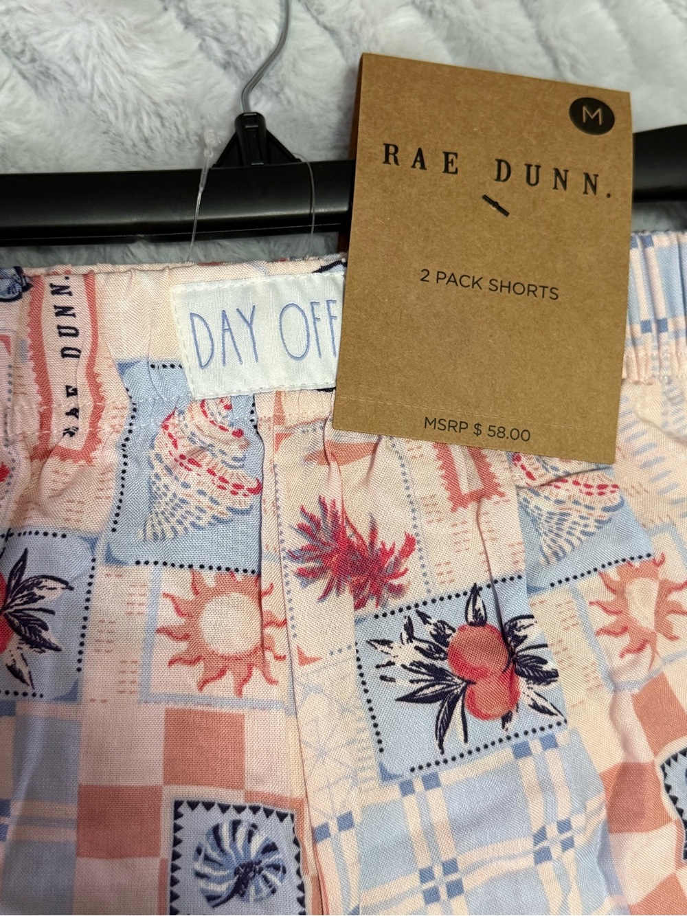 Rae Dunn Patchwork Lounge Shorts 2 pack - Peach & Light Blue- Size Medium - Picture 6 of 10